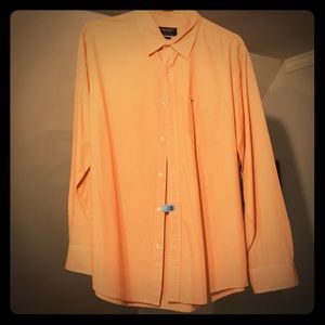 Orange & white pinstriped button down. RUNS SMALL